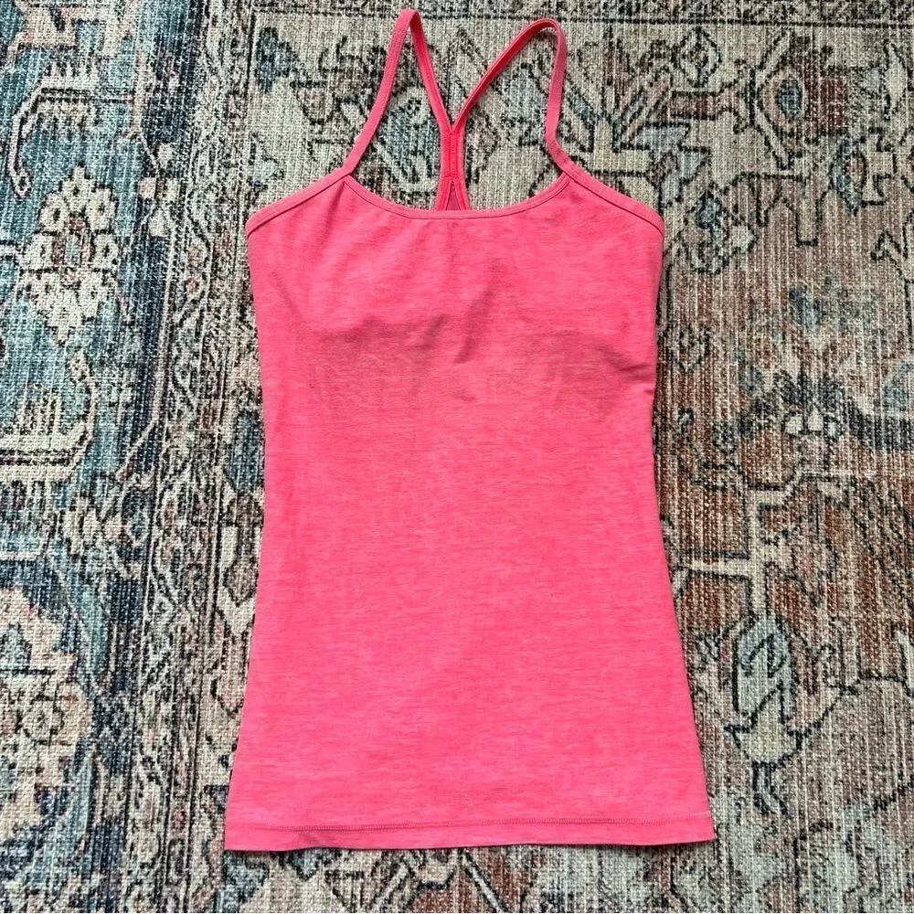 Lululemon Power Y Luon Heathered Neon Pink Tank Size 6
